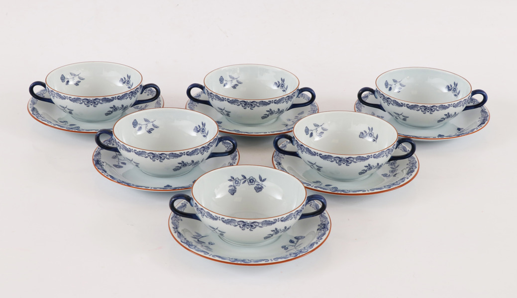 Buljongkoppar med fat 6st, "Ostindia", Rörstrand, 2000-tal