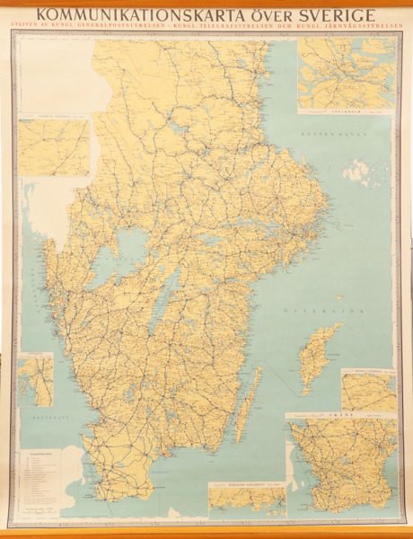 Kommunikationskarta över Sverige, daterad 1939