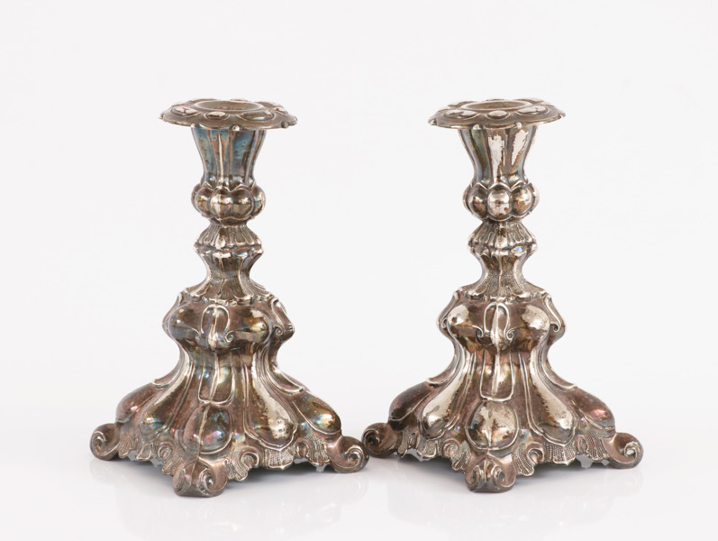 Ljusstakar ett par, silver, rokokostil, 1900-tal