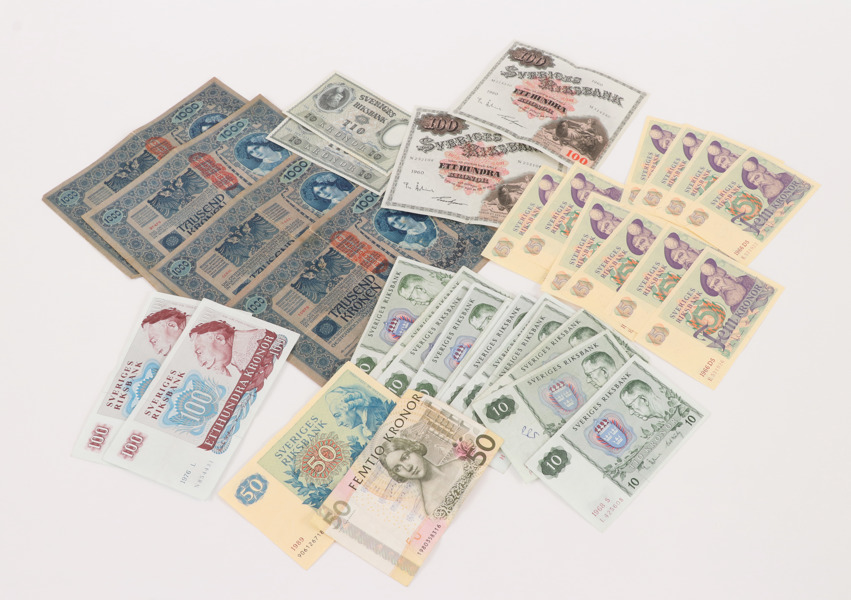 Parti äldre sedlar, mestadels Sverige