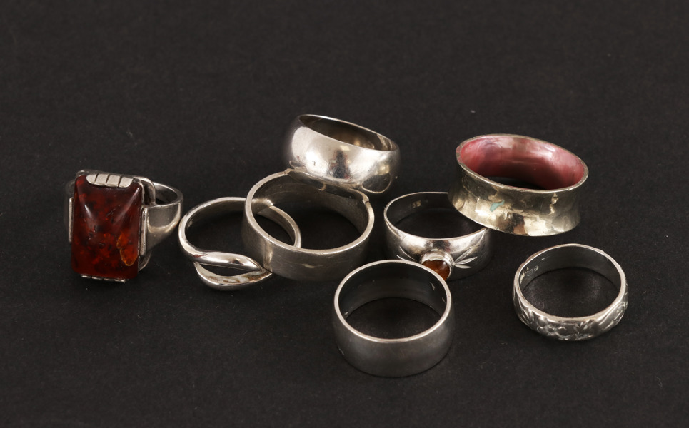 Ringar i silver 8st, bl.a. sterling