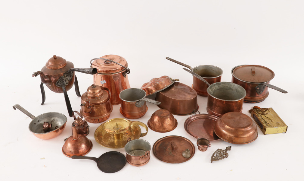 Parti koppar- och mässingsföremål, m.m. bl.a. 1800-tal