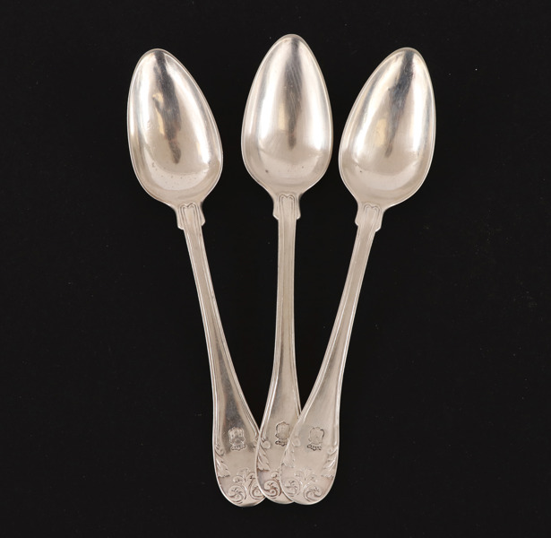 Matskedar 3st, silver, Gustaf Möllenborg, Stockholm, 1837