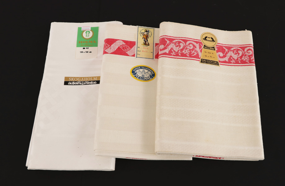 Oklippta linnehanddukar 3 delar, bl.a. Dalsjöfors