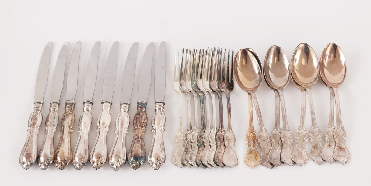 Bestickservisdelar 24st, silver, "Olga", GAB, Stockholm