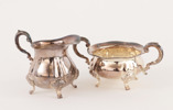 Gräddkanna och sockerskål, silver, rokokostil, 1900-tal