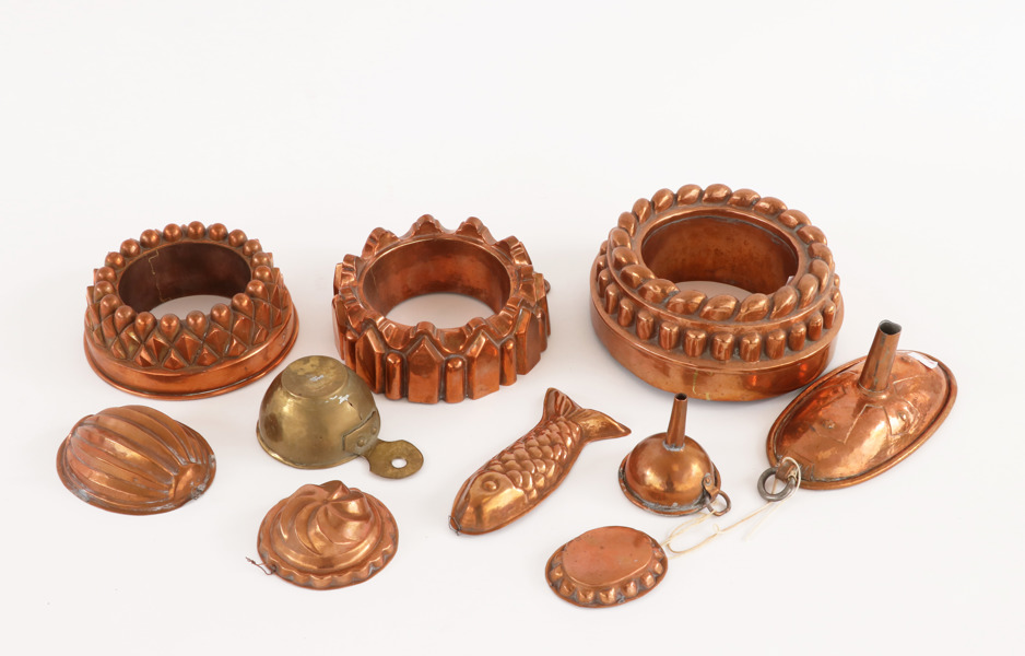 Koppar- och mässingsföremål 10st, 1800-tal