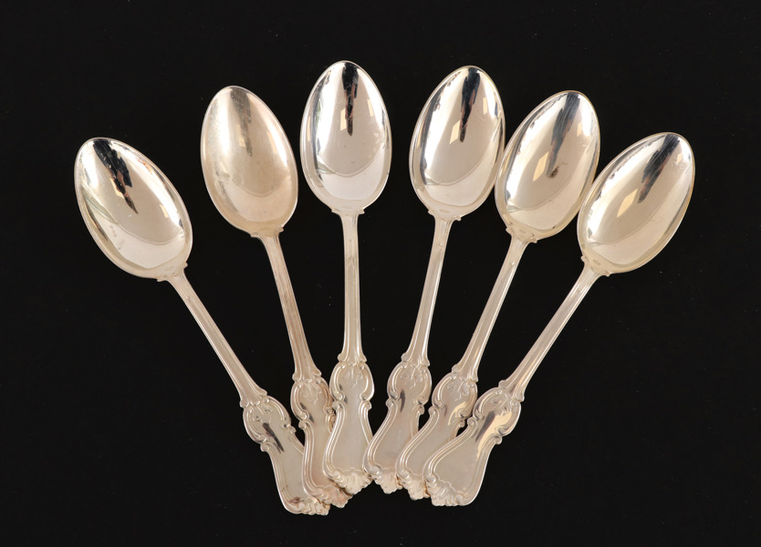 Bordsskedar 6st, silver, "Olga", GAB, Stockholm