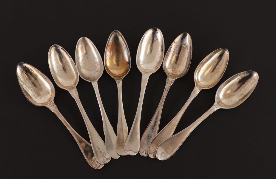 Matskedar 8st, silver, 1800-tal