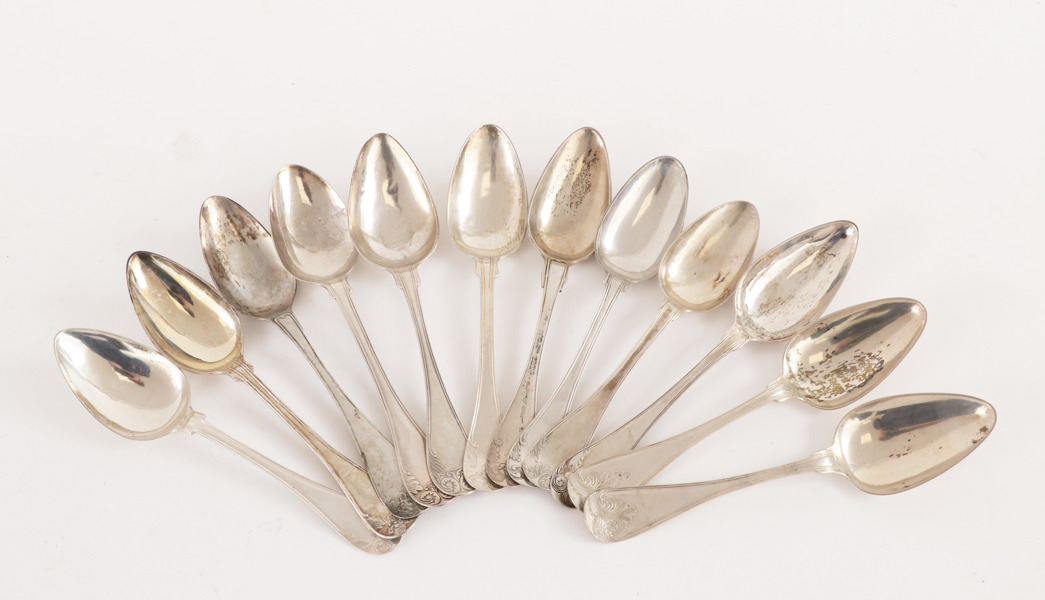 Matskedar 12st, silver, 1800-tal