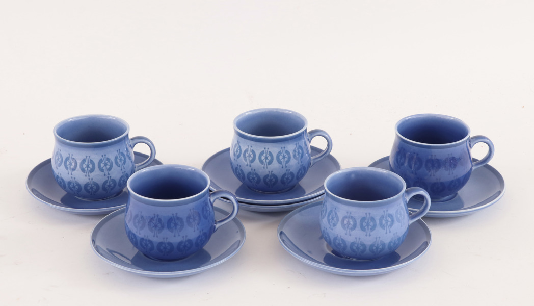 Kaffekoppar med fat 5st, "Josefine", Lisa Larson för Gustavsberg