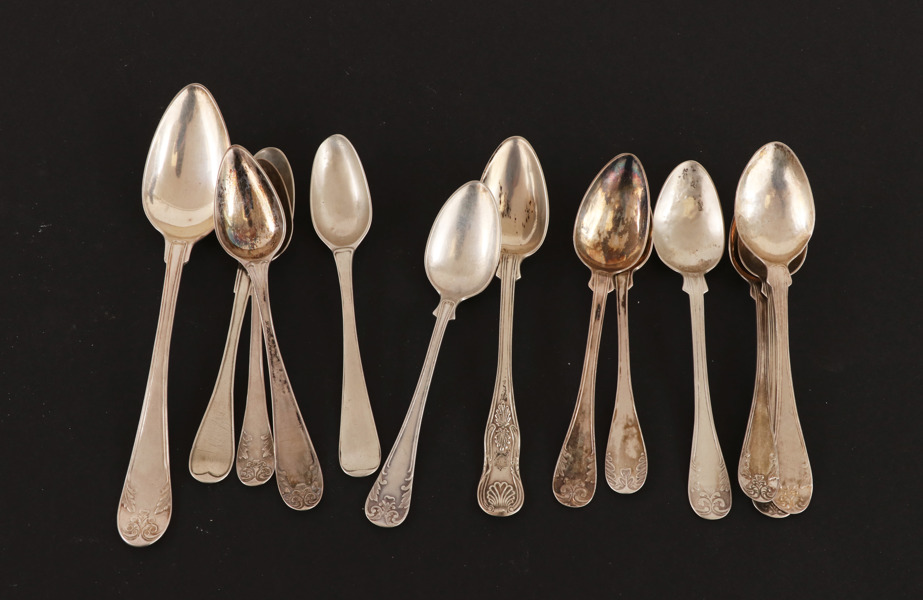 Skedar 13st, silver, 1800-tal