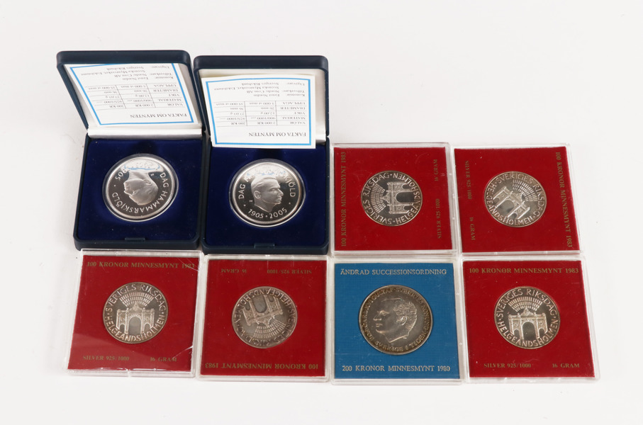 Värdemynt i silver 8st, Sverige