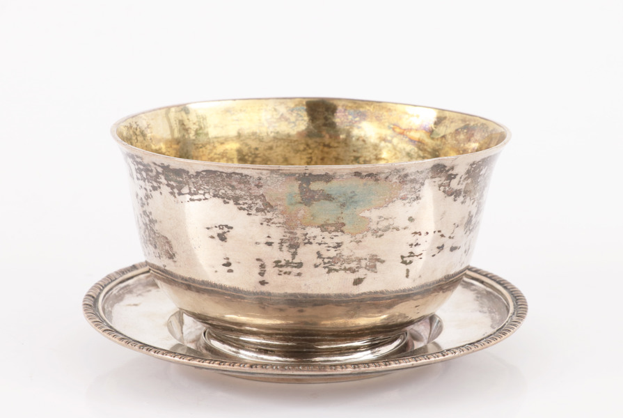 Såsskål med underfat, silver, Anders Lundqvist, Stockholm, 1821