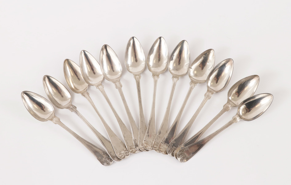 Teskedar 12st, silver, "Gammal Fransk", 1800-tal