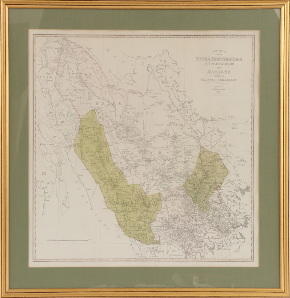 Karta, "Stora Kopparbergs Höfdingedöme", författad av C.P.Hellström år 1800