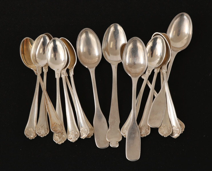 Kaffe- och moccaskedar 16st, silver, bl.a. "Sachsisk"