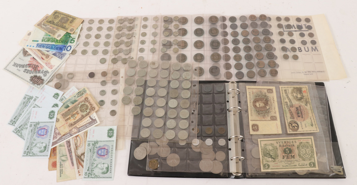 Parti mynt och sedlar, bl.a. i silver