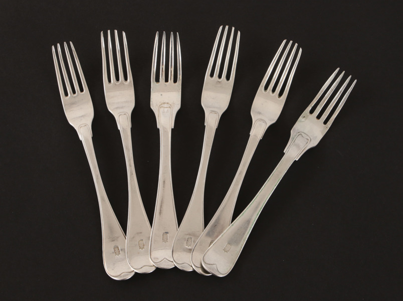 Matgafflar 6st, silver, 17/1800-tal