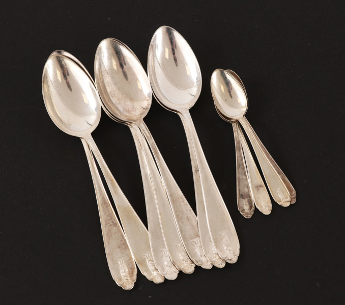 Bordsskedar 7st samt kaffeskedar 4st, silver, "Vasa"