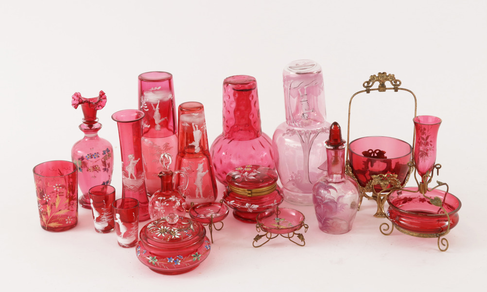 Parti emaljmålat glas, tidigt 1900-tal