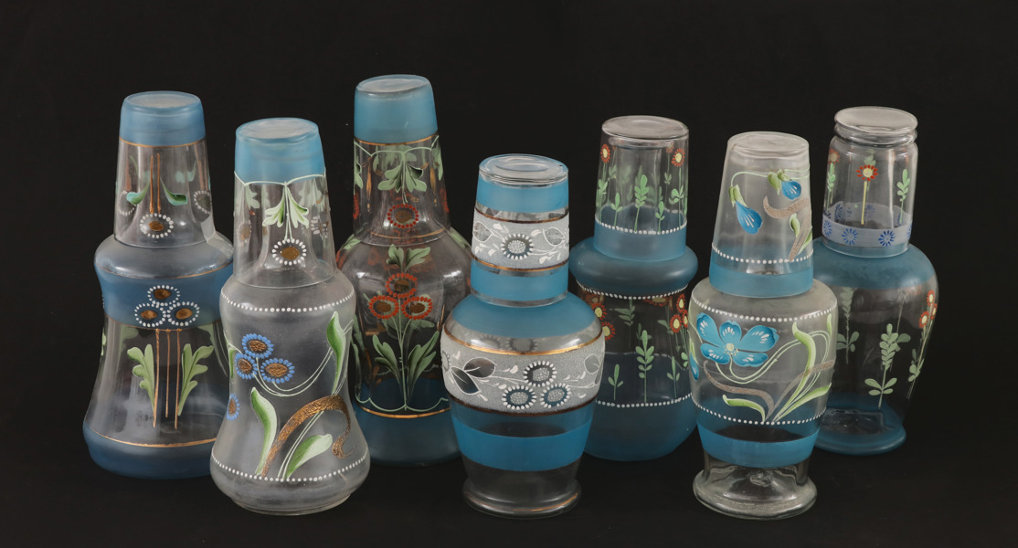 Vattenkaraffer med glas 7st, tidigt 1900-tal