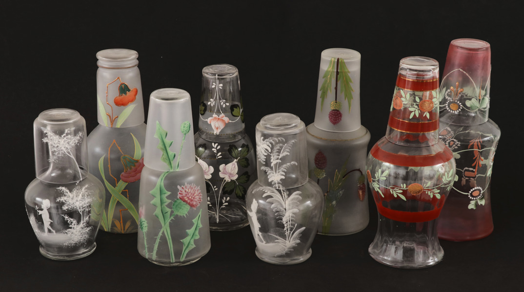 Vattenkaraffer med glas 8st, tidigt 1900-tal