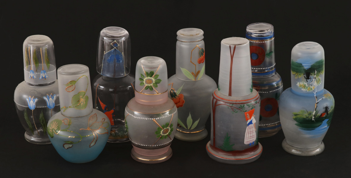 Vattenkaraffer med glas 8st, tidigt 1900-tal