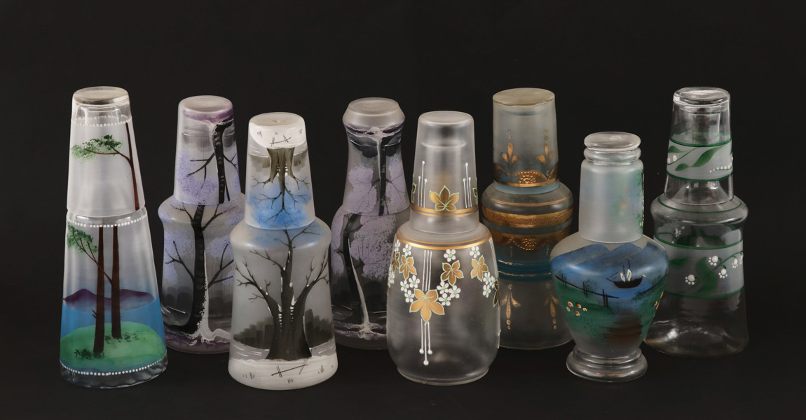 Vattenkaraffer med glas 8st, tidigt 1900-tal