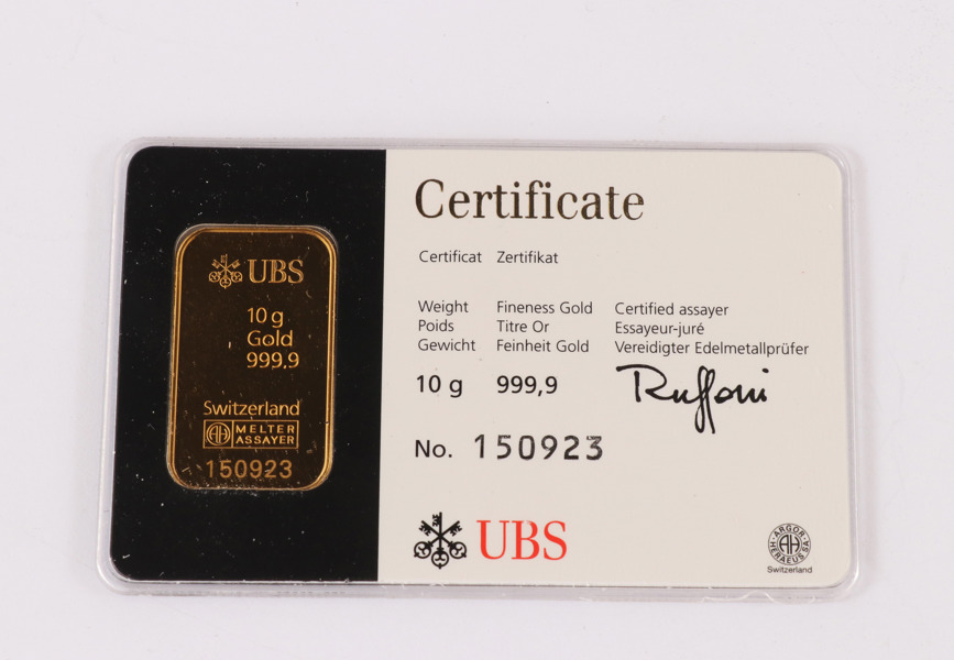 Guldtacka, 10g., UBS