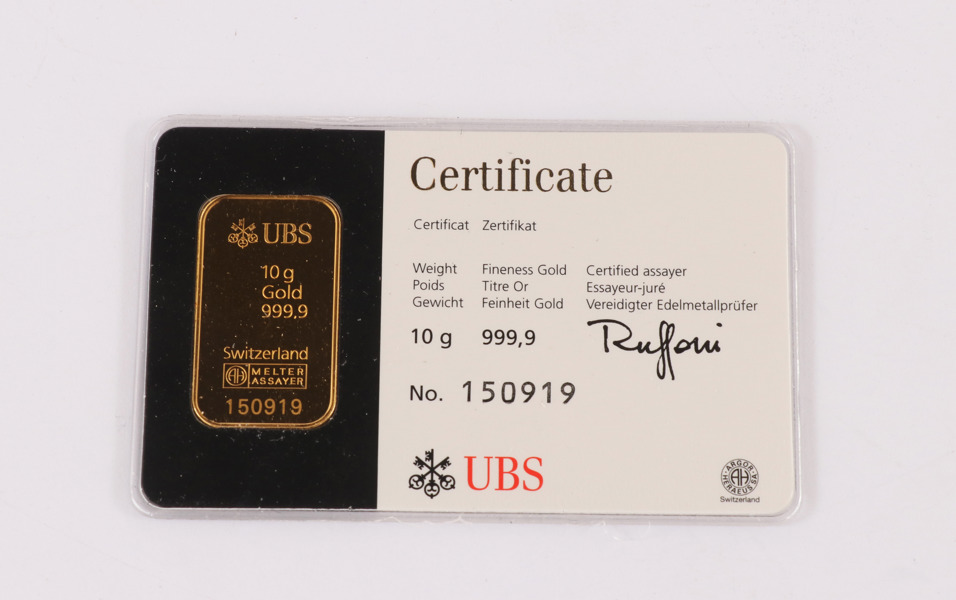 Guldtacka, 10g., UBS