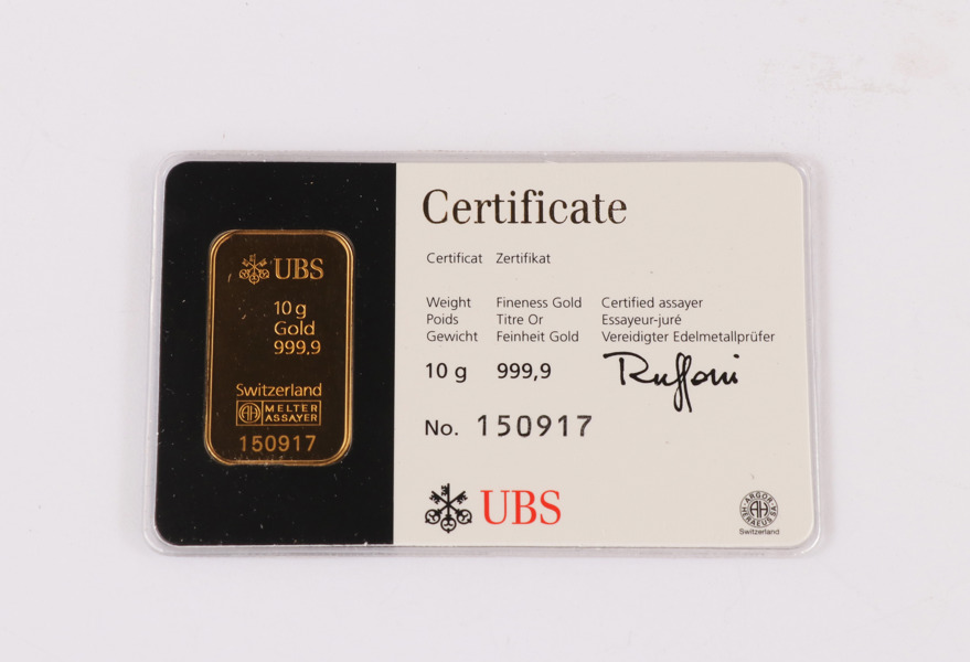 Guldtacka, 10g., UBS