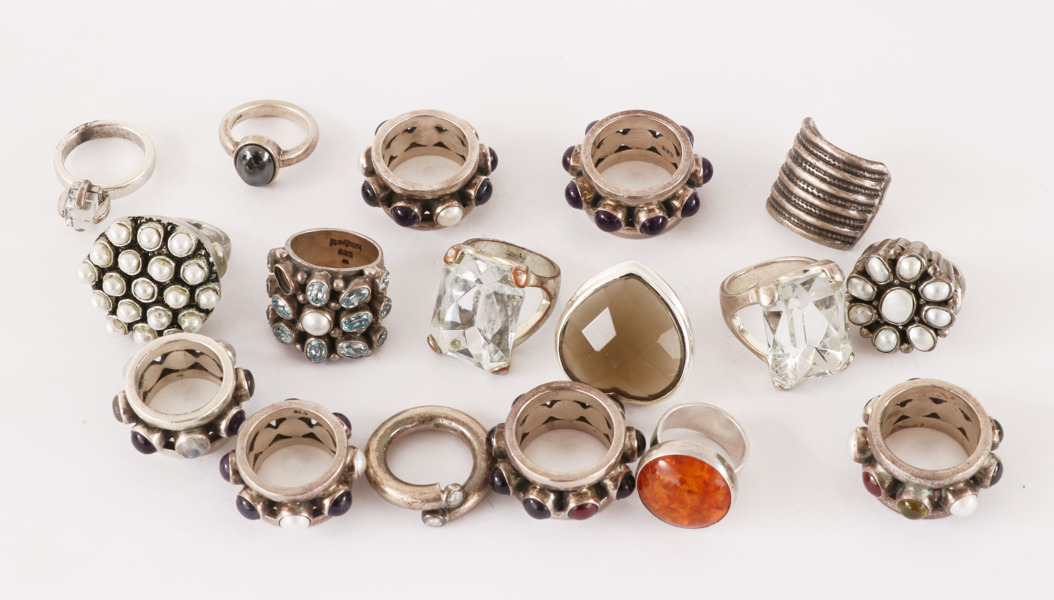 Ringar 17st, mestadels sterlingsilver