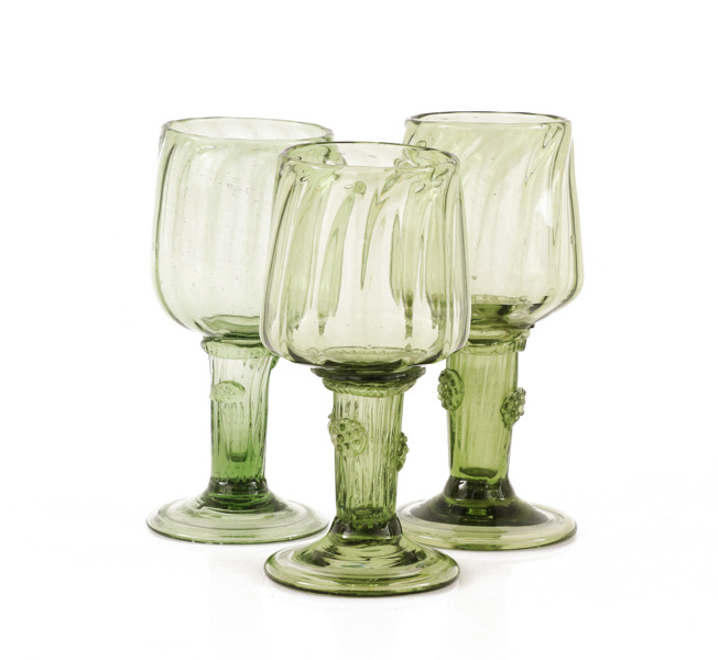 Vinglas 3st, remmarmodell, 17/1800-tal