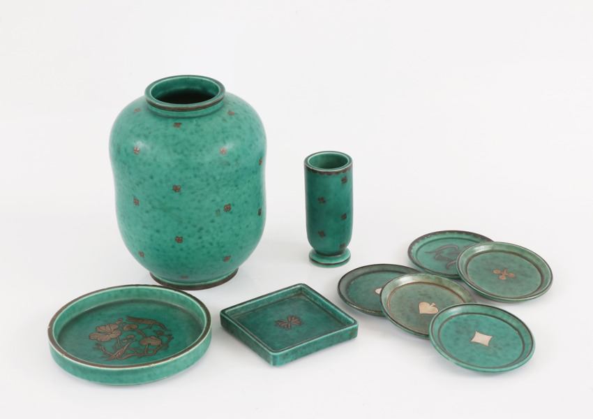 Stengods 9 delar, "Argenta", Wilhelm Kåge för Gustavsberg