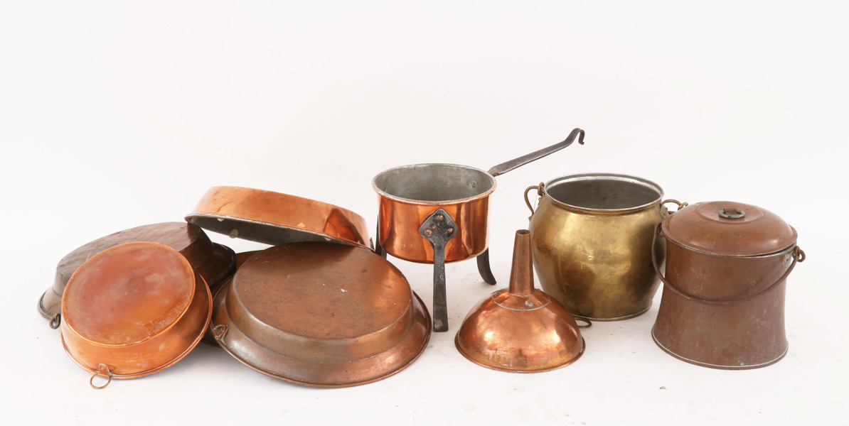 Koppar- och mässingsföremål 9 delar, 18/1900-tal