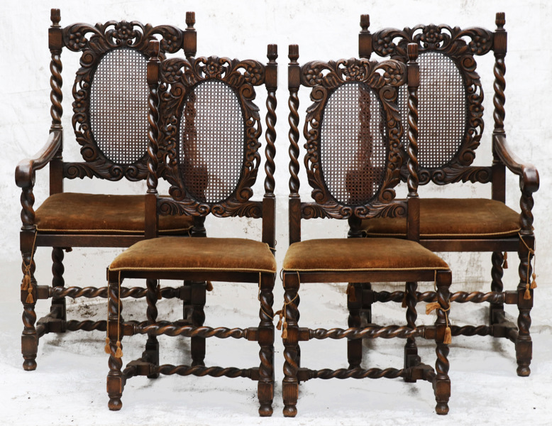 Stolar ett par samt karmstolar ett par, barockstil, Nordiska Kompaniet, 1900-talets första hälft