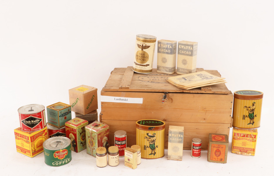 Parti äldre varuförpackningar, m.m.