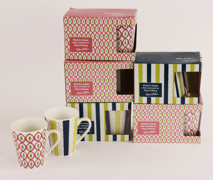 Muggar 10st, med dekor efter Stig Lindberg