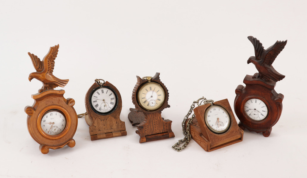 Fickursställ med fickur 5st, bl.a. 1900-talets början