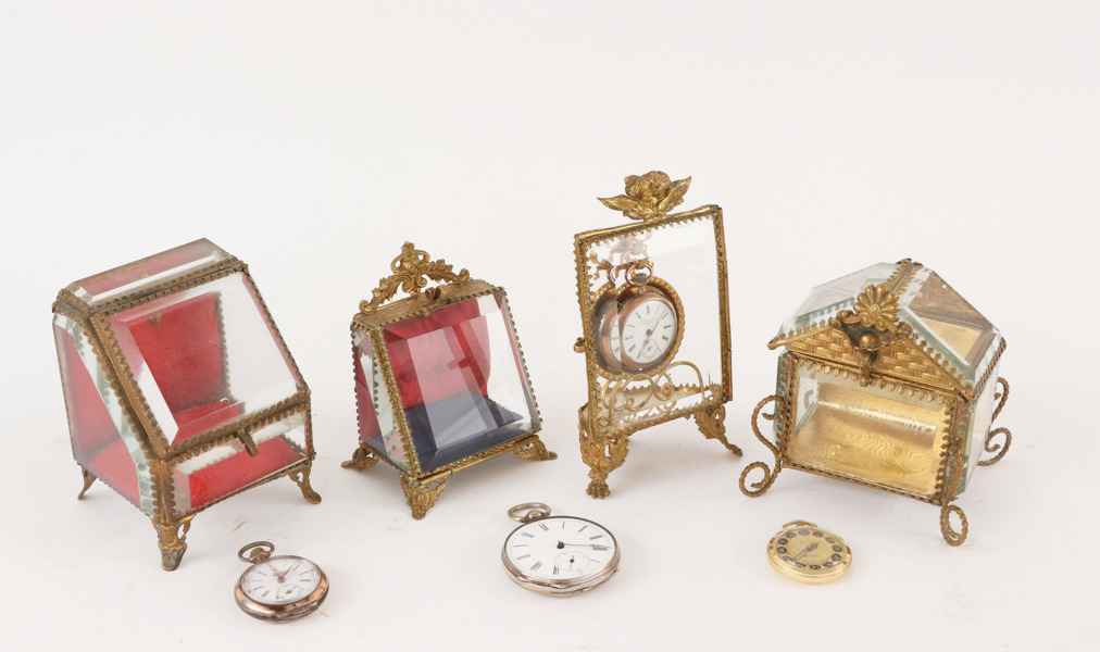 Fickursställ med fickur 4st, tidigt 1900-tal