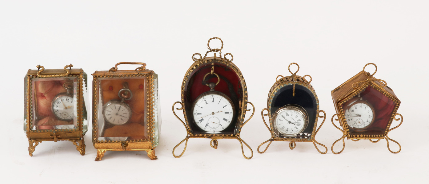 Fickursställ med fickur 5st, tidigt 1900-tal