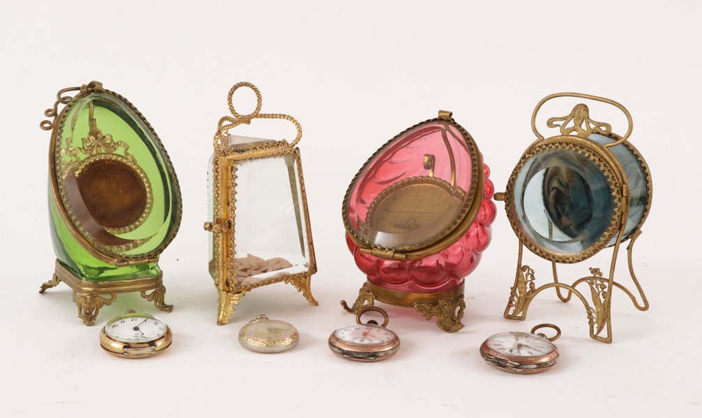 Fickursställ med fickur 4st, tidigt 1900-tal