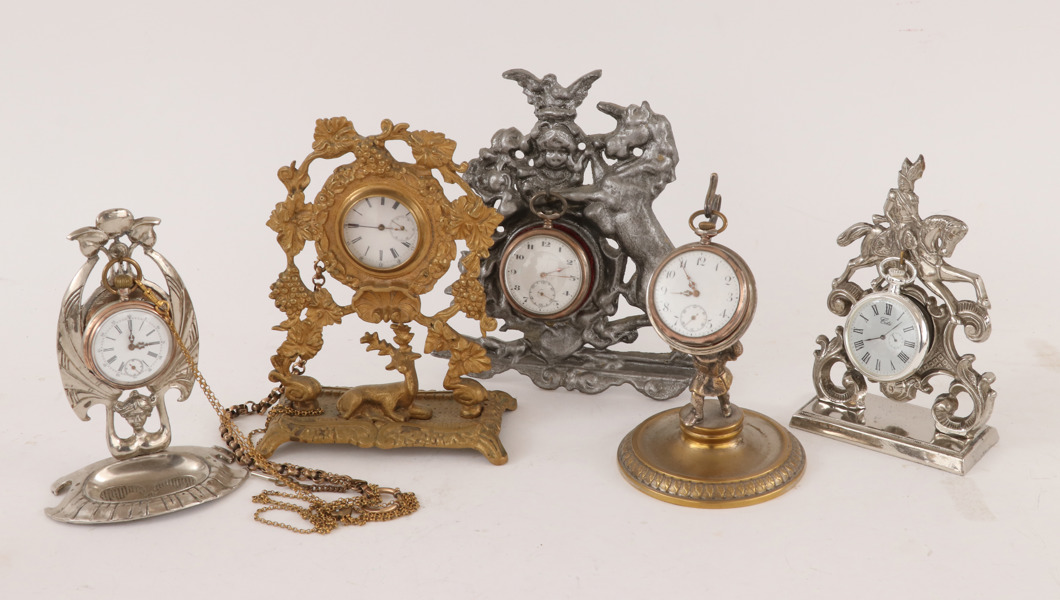 Fickursställ med fickur 5st, tidigt 1900-tal