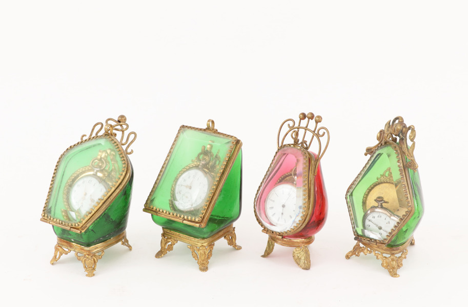 Fickursställ med fickur 4st, tidigt 1900-tal