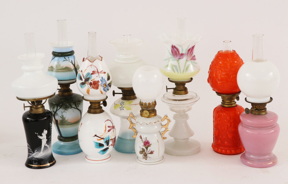 Bordsfotogenlampor 8st, bl.a. tidigt 1900-tal