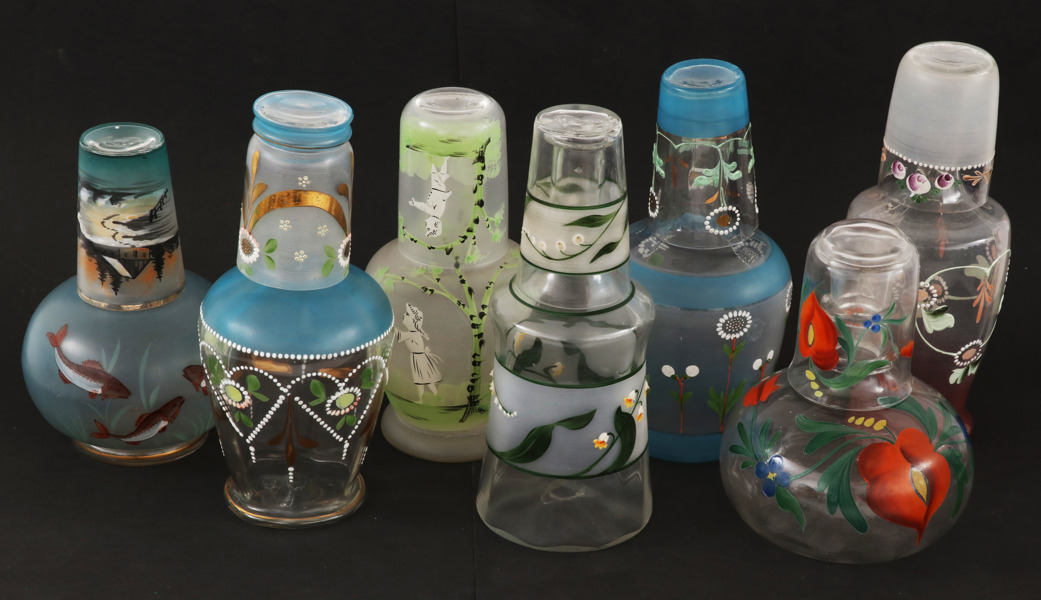 Vattenkaraffer med glas 7st, tidigt 1900-tal