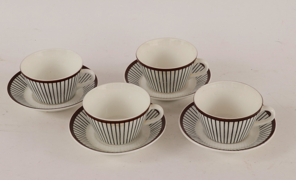 Tekoppar med fat 4st, "Spisa Ribb", Stig Lindberg för Gustavsberg