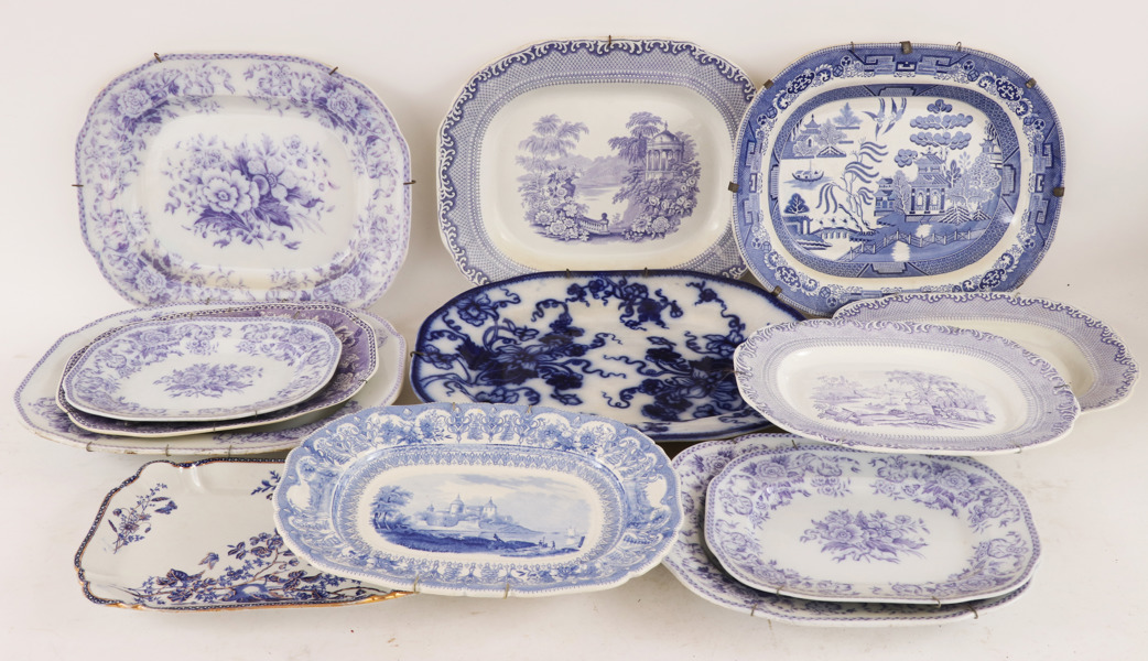 Uppläggningsfat 13st, mestadels Rörstrand, 18/1900-tal