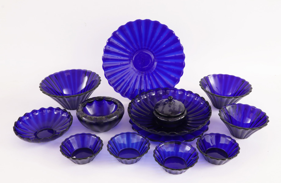 Blåtonat glas 13 delar, Gullaskruf